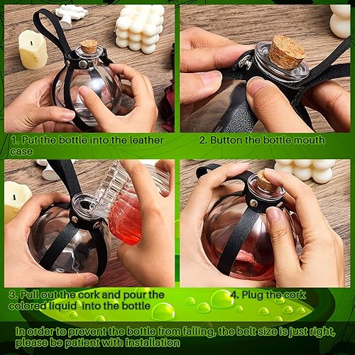 Miniatura 6 de Patelai 6 botellas de poción de corcho, accesorios de cosplay con cinturón de piel sintética, botellas decorativas de poción, accesorios de bruja,