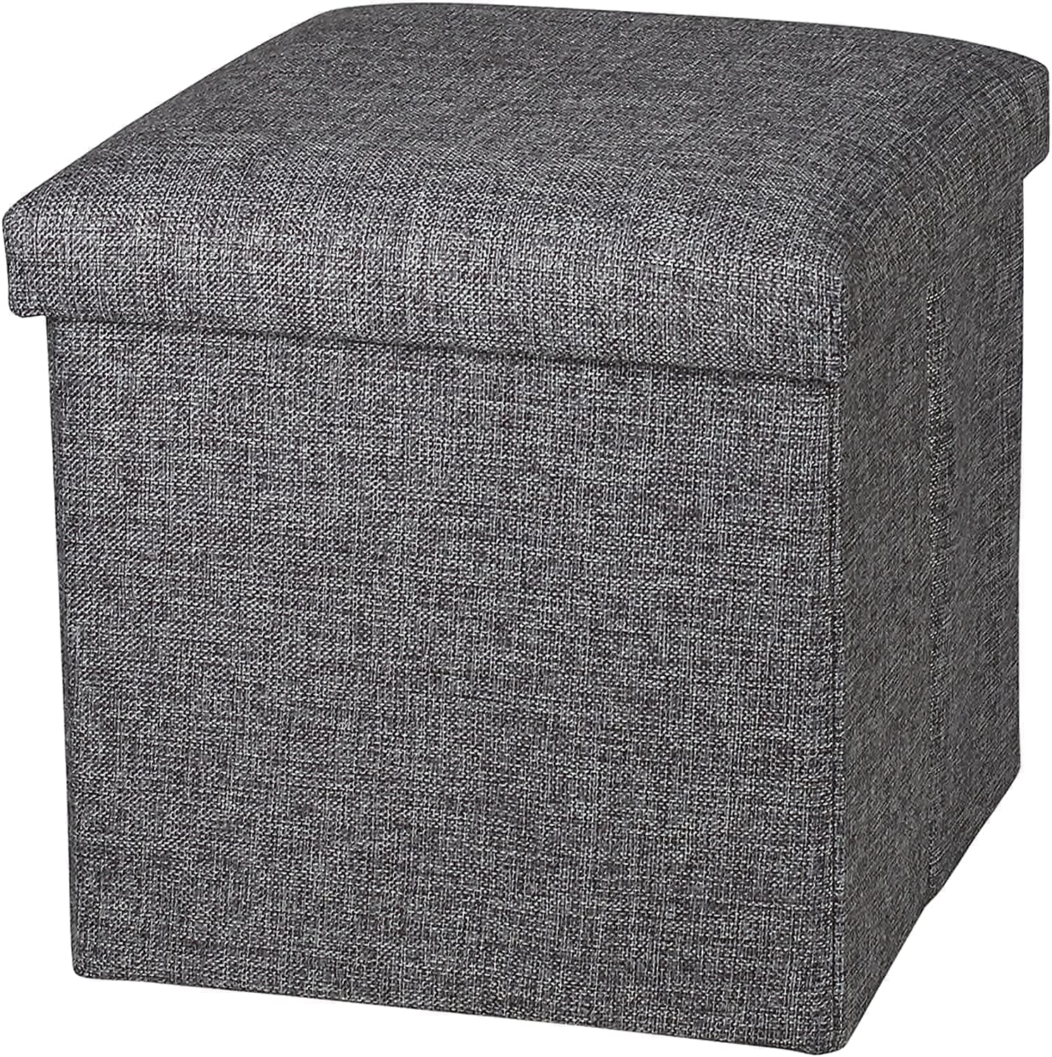 Episkey Faux Leather Cube Shape Storage Chair Foot Rest Ottoman Bench Solution Stool for Home Storage Organization with Cushion Seat Lid-1 Pack, Grey (Stool)