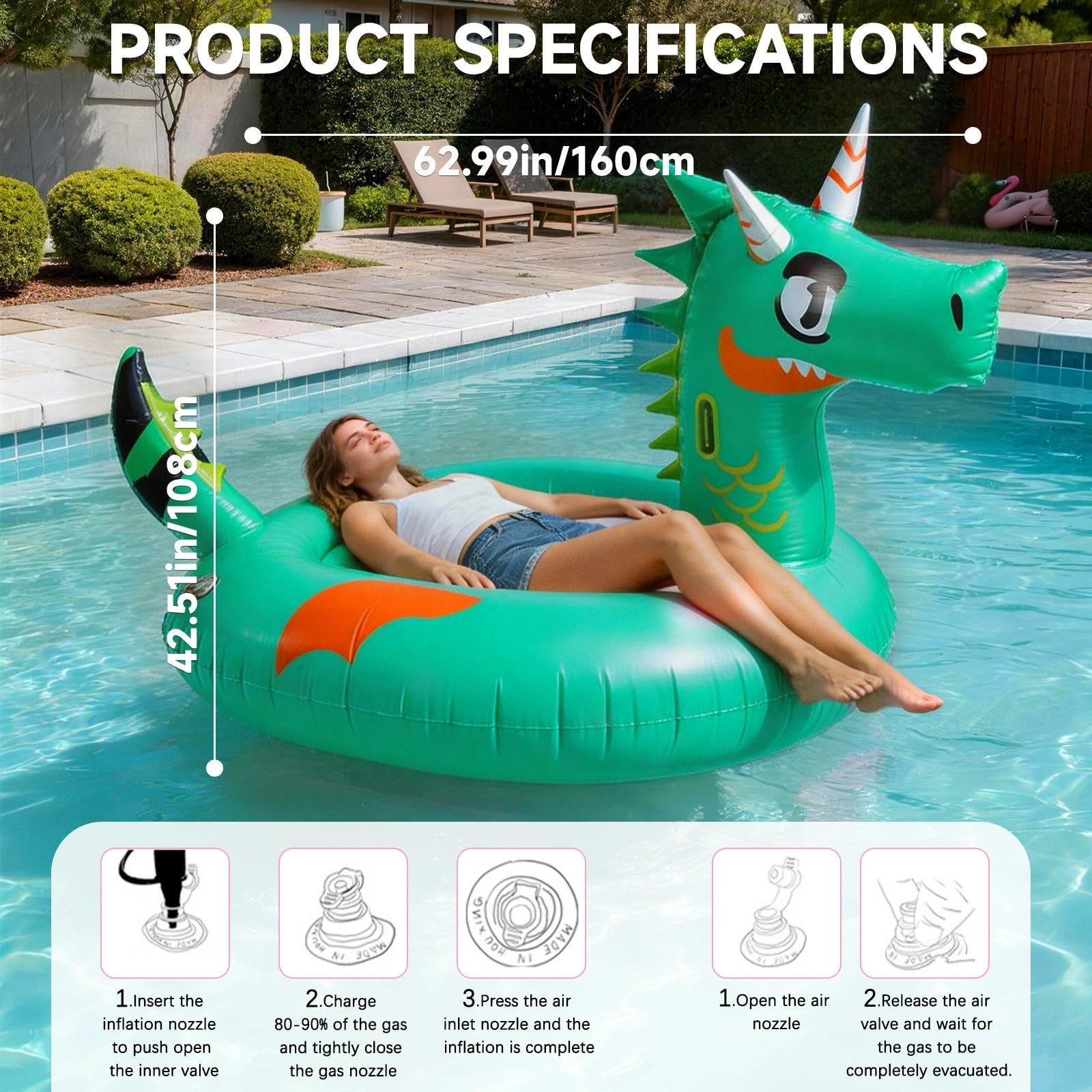 XIMEY Bouee Piscine Adulte, Matelas Gonflable Piscine Licorne, Bouee Flotteur de Piscine Gonflable, Bouée Flamant, Jeu Gonflable Piscine pour Fêtes d'été (Dinosaure