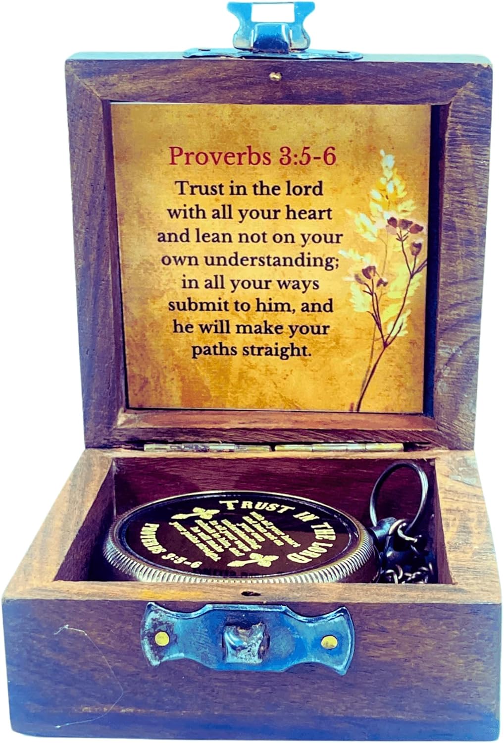 Trust in The Lord Compass Gift with Wooden Box Bible Verse Proverbs 3 5-6, Baptism - Graduation - Religious - Keepsake - Communion Gifts - Image 3