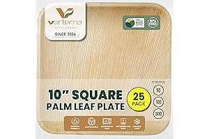 Palm Leaf Plates - 10 Inch Square (25 Pack) - Disposable Eco-Friendly Bamboo Plates Alternative