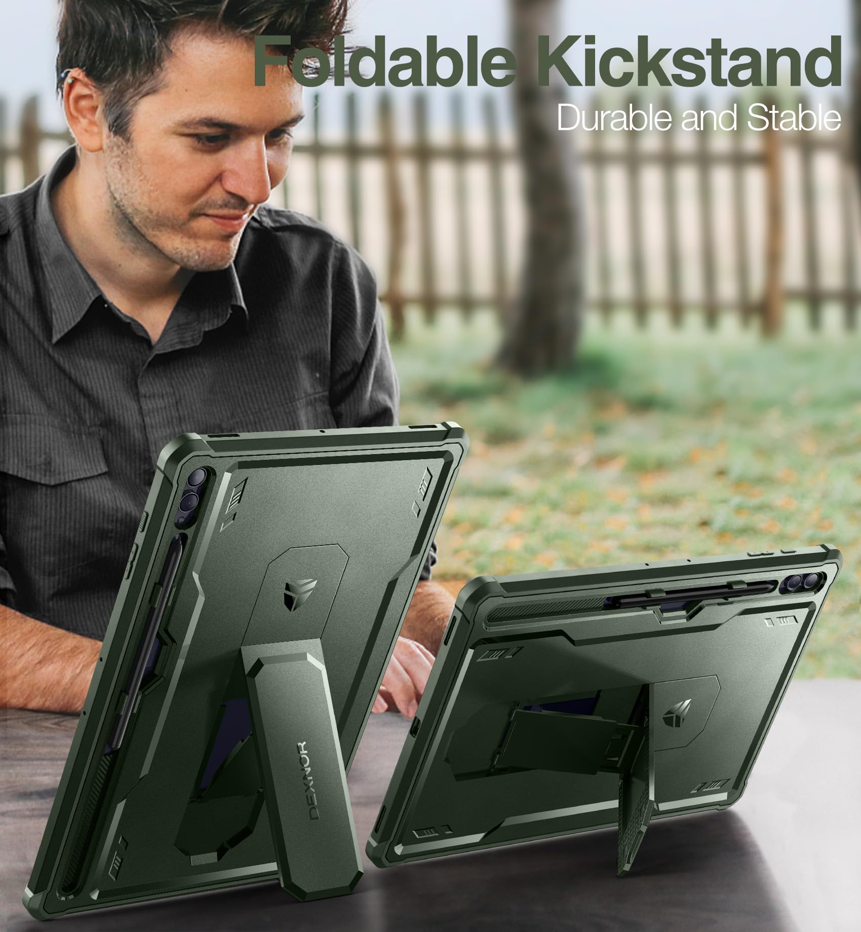 Dexnor Compatibile con Samsung Galaxy Tab S9 Ultra/S8 Ultra Cover [Protezione dello schermo integrata e supporto], Custodia protettiva antiurto durevole di grado militare Case - Verde Militare