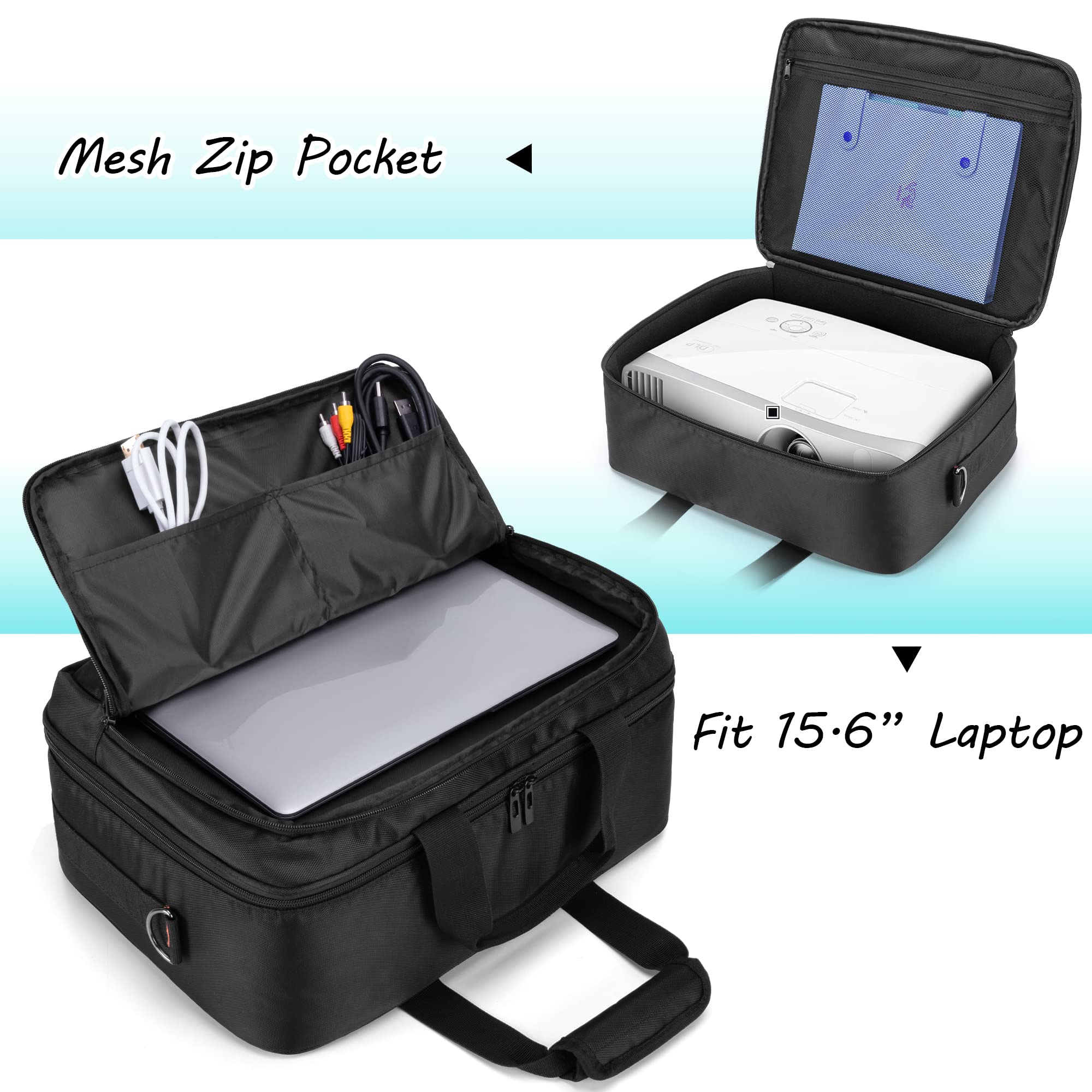 Funda de transporte para proyector, bolsa para proyector con compartimento para laptop compatible con la mayoría de los principales proyectores, solo bolsa, color negro (diseño patentado), 2