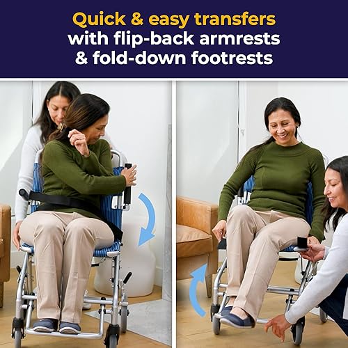 Miniatura 7 de Silla de ruedas plegable con bolsa de transporte Drive Medical, súper liviana, azul