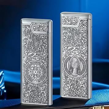 ZORRO 799S Ultra-Thin Metal Butane Lighter Slim Windproof Refillable Pocket Design, Constantine Engraved Finish Classic Collectible Gift for Men & Husband Silver Business