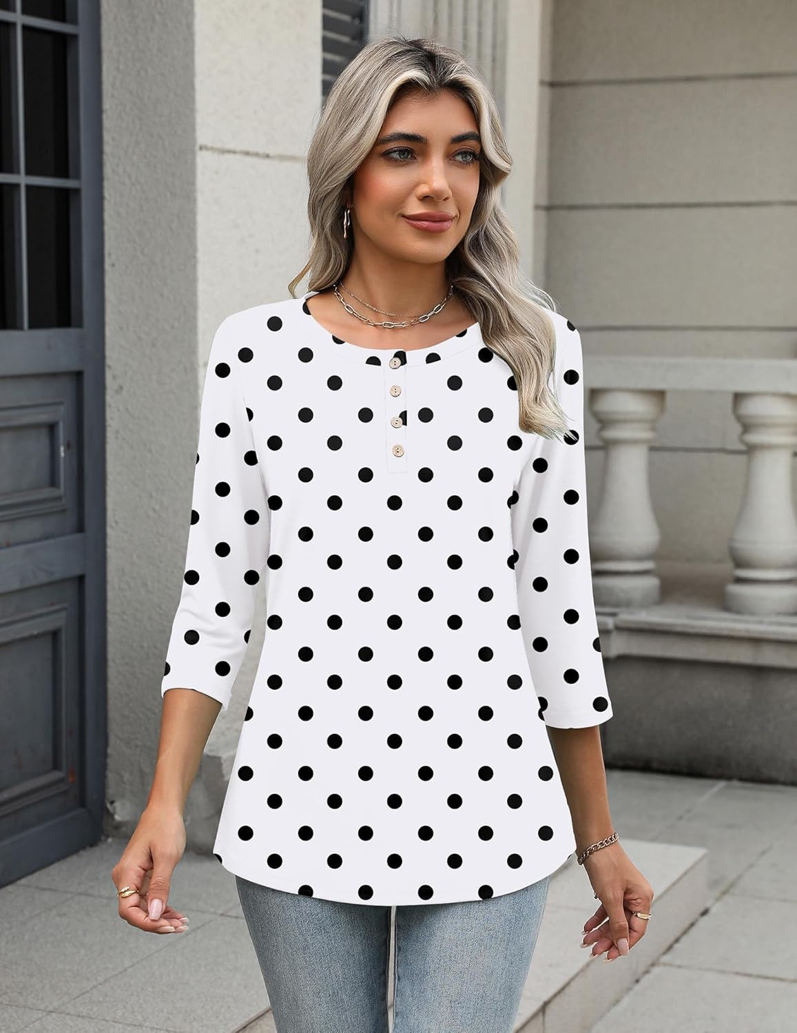 Zeagoo 3/4 Length Sleeve Women Tops Crew Neck Blouses Dressy Casual Summer T Shirts Loose Fit Business Work Clothes - Image 5