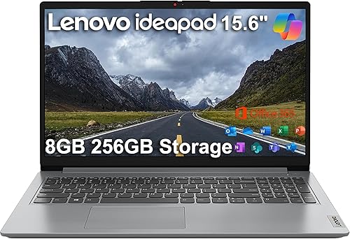 Lenovo IdeaPad 1i - Laptop de 15.6 pulgadas HD (8 GB, 256 GB de almacenamiento (128 GB eMMC + 128 GB SSD), Microsoft Office 365 de 1 año, Intel