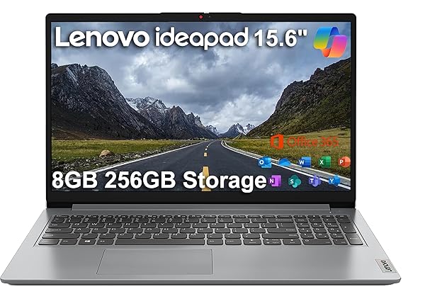 Lenovo IdeaPad 1i 15.6" HD Laptop (8GB, 256GB Storage (128GB eMMC + 128GB SSD), 1-Year Microsoft Office 365, Intel Celeron N4500) for Business, Student, Numeric Keypad, Wi-Fi 6, Win 11 Home in S