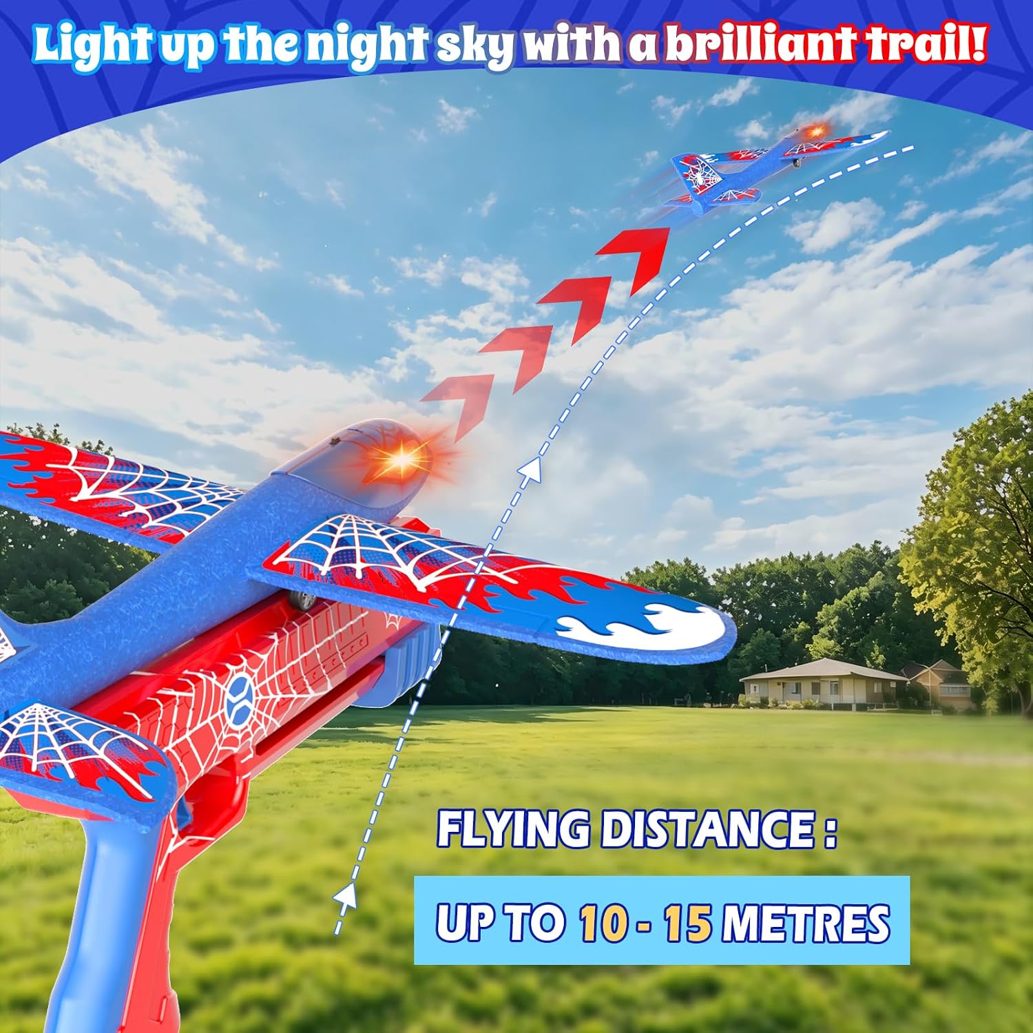 3 Pack Foam Airplane Launcher Toys for Kids ages 4-8, 13.2" LED Glider | Outdoor Sport Flying Toys, 1 Catapult with 3 Foam Planes, Birthday Gifts for 3 4 5 6 7 8 9 10 12 Year Old Boys Girls