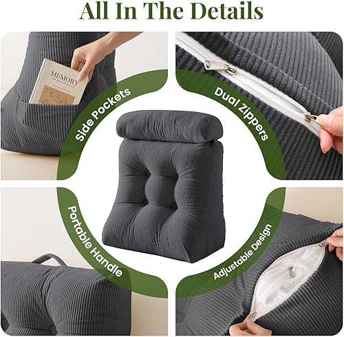 Miniatura 5 de Sasttie Juego de almohadas de cuña, 2 almohadas de lectura para sentarse, almohada de cuña de cama para dormir, después de una cirugía, reflujo