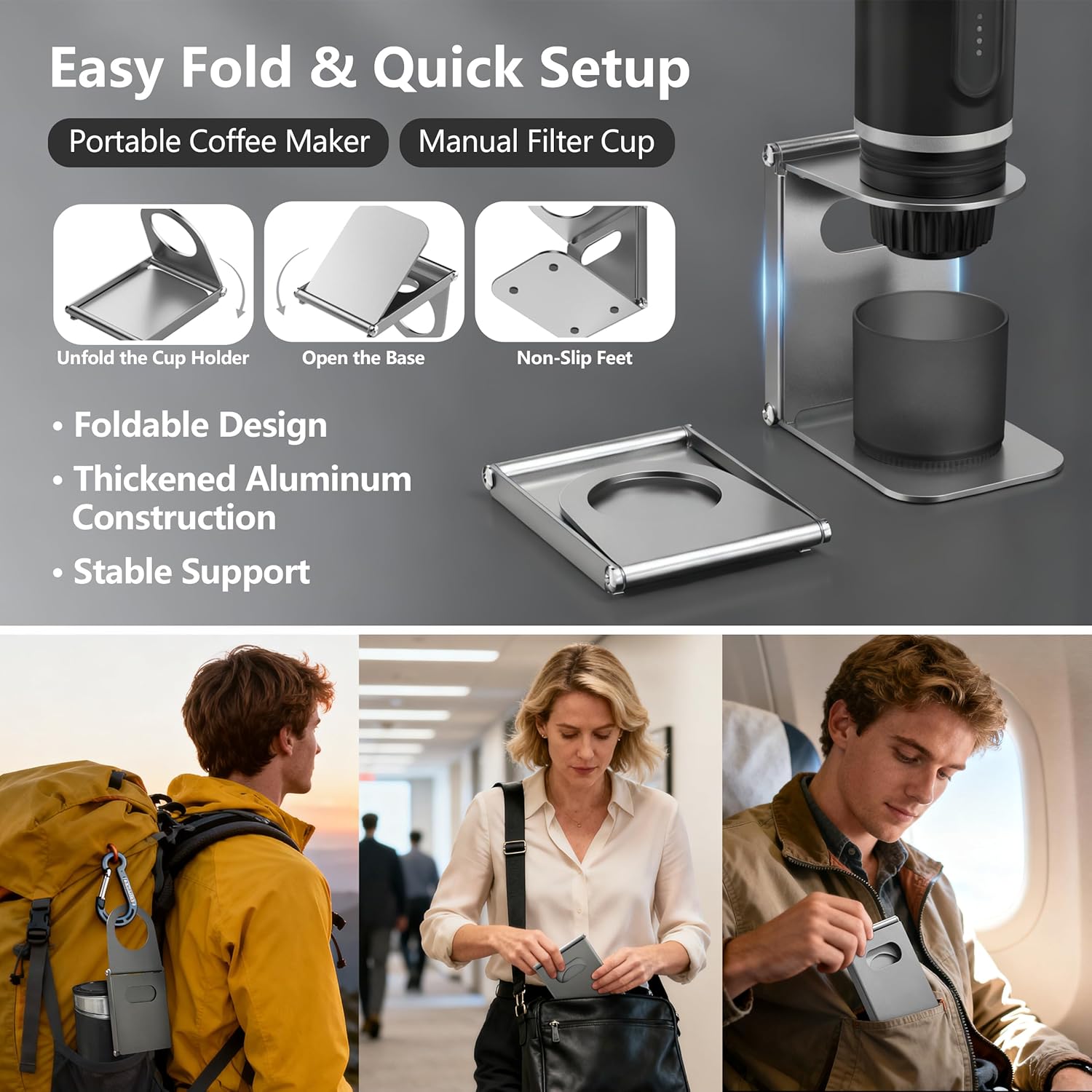 Foldable Universal Electric Travel Coffee Machine Stand, Portable Espresso Maker Stand, Lightweight Pour Over Coffee Stand, Easy to Carry & Ready to Use