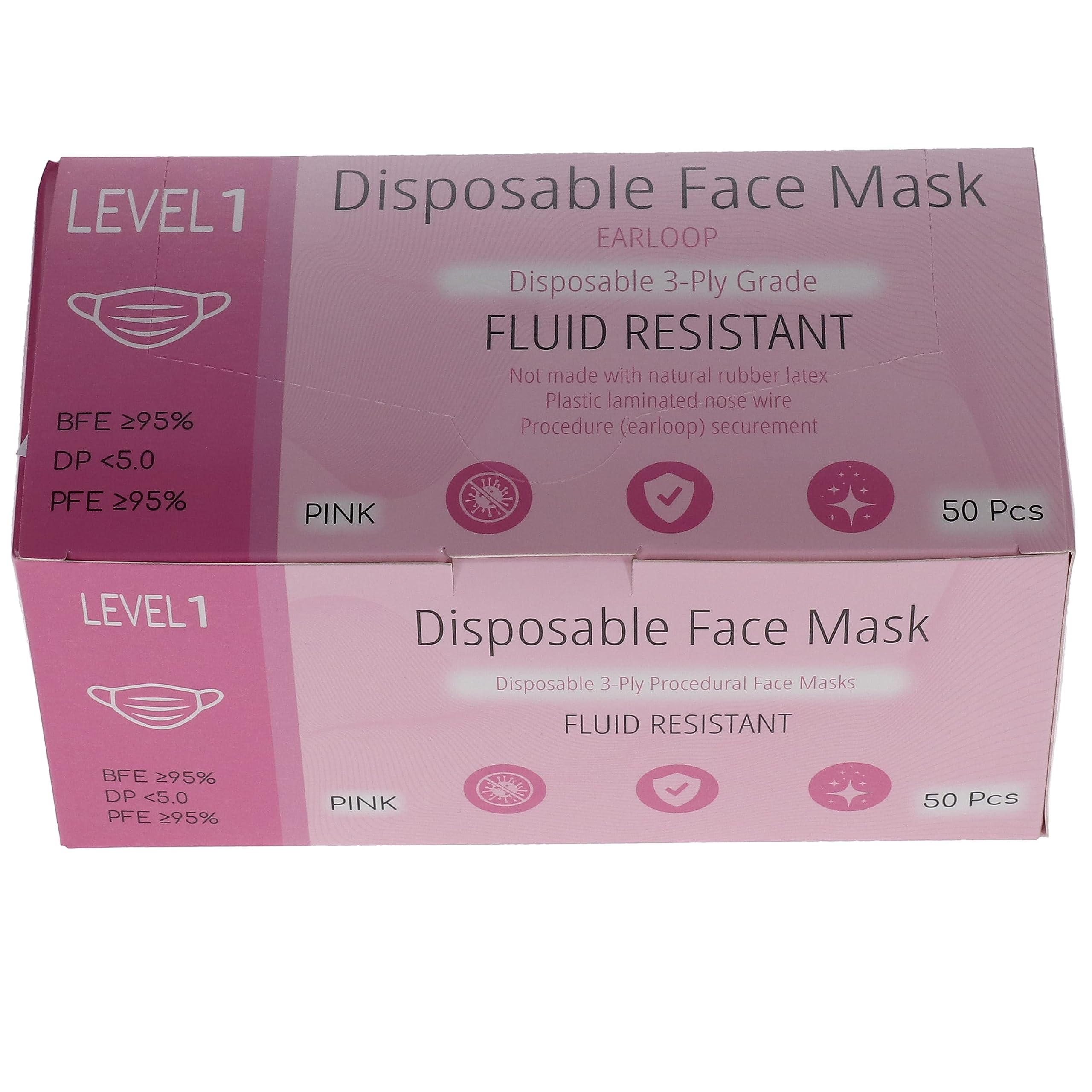 House Brand Dentistry 109112 3-Play Earloop Face Masks Pink 95% 50/Bx
