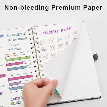 RETTACY Dotted Journal Notebook, 140 Pages, A5 Medium Size (5.7'' x 8.3''), Hardcover, 100 GSM Thick Paper, for Journaling, Planning, Tracking (Black)