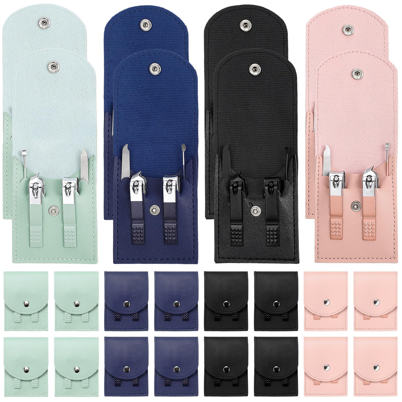 Lasnten 24 Set Valentine Manicure Set Bulk Nail Clippers Grooming Nail Kit Stainless Steel Professional Pedicure Tools Kit with Travel Case for Men