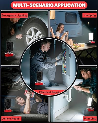 Vista 37 de LIVOWALNY Luz de trabajo LED de 30 W compatible con batería Milwaukee, linterna portátil de 3000 lúmenes, cabezal ajustable de 140° con puerto