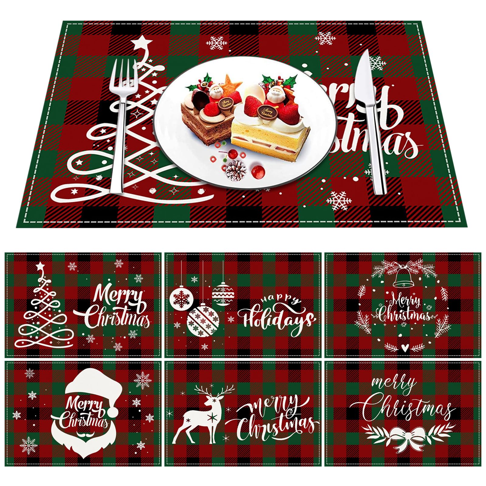 Lvjkes 6 Piezas Manteles Individuales de Navidad, Manteles Individuales Lavables, 30 x 45 cm Mantel Individual Estampado Cosido a Mano, Manteles Individuales, Adecuado para Cocina, salón, Comedor