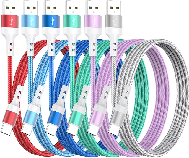USB C Cable, USB-A to USB-C Fast Charging Cable 6-Pack (3/3/3/6/6/10ft), Nylon Braided USB-C Charging Cords, Compatible with iPhone 17/16/15 Series, Samsung Galaxy, Google Pixel & More