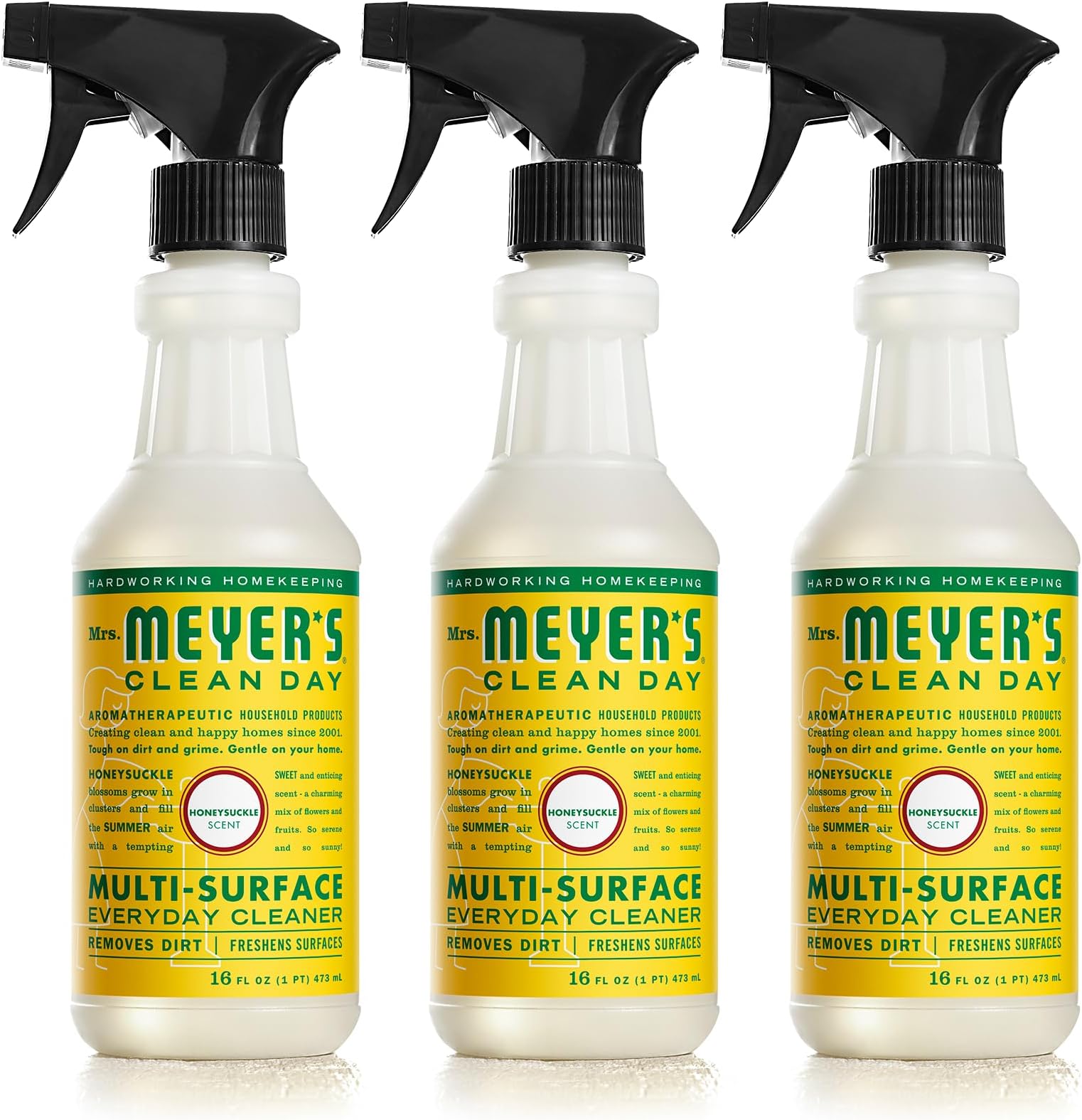 Honeysuckle : Mrs. Meyer's Multi-Surface Everyday Cleaner, Honeysuckle, 16 Fluid Ounce (Pack of 3)