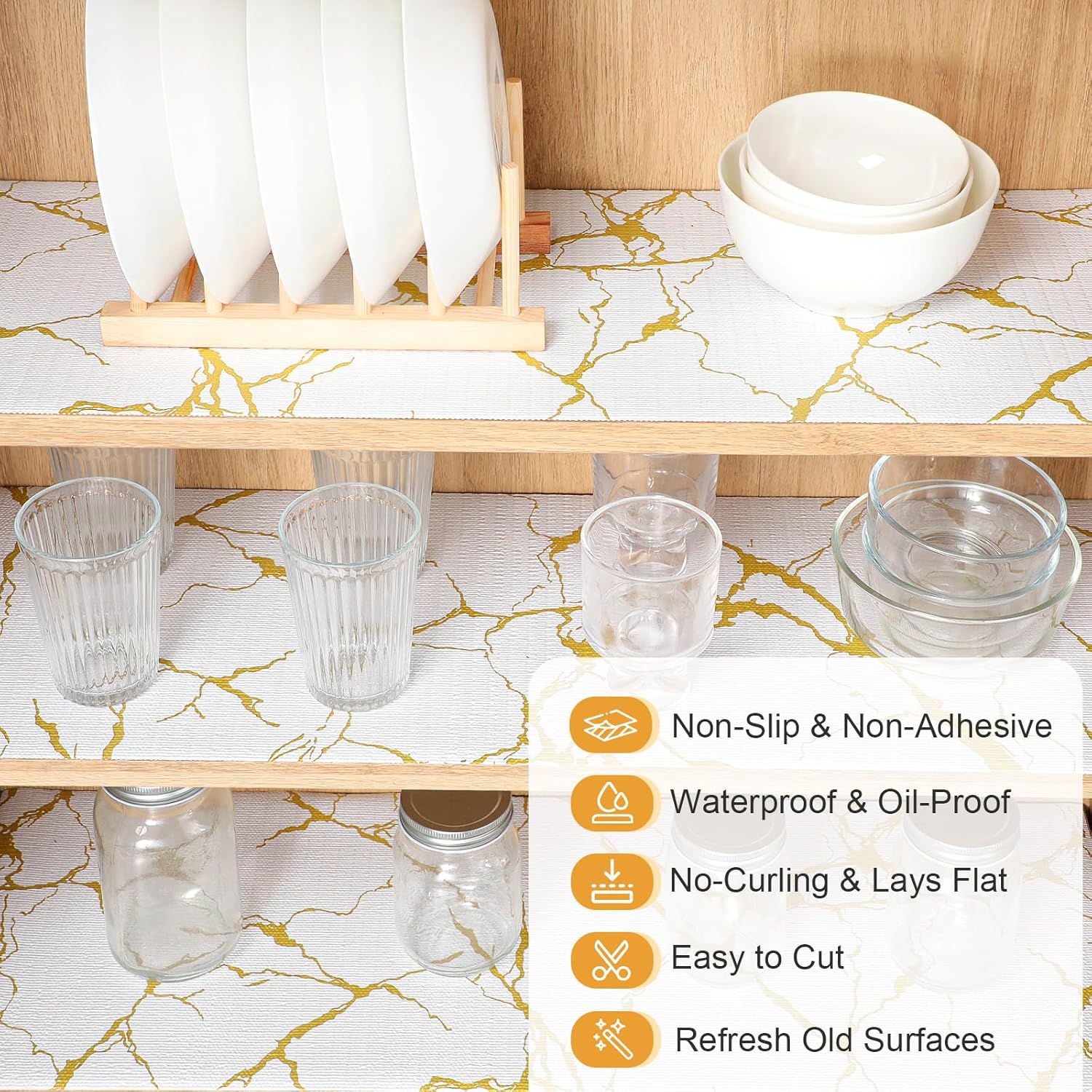 Drawer & Shelf Liners for Kitchen Cabinets Non Adhesive Non-Slip Oil-Resistant Waterproof Sturdy and Resilient for Pantry Cupboard Dresser Bathroom