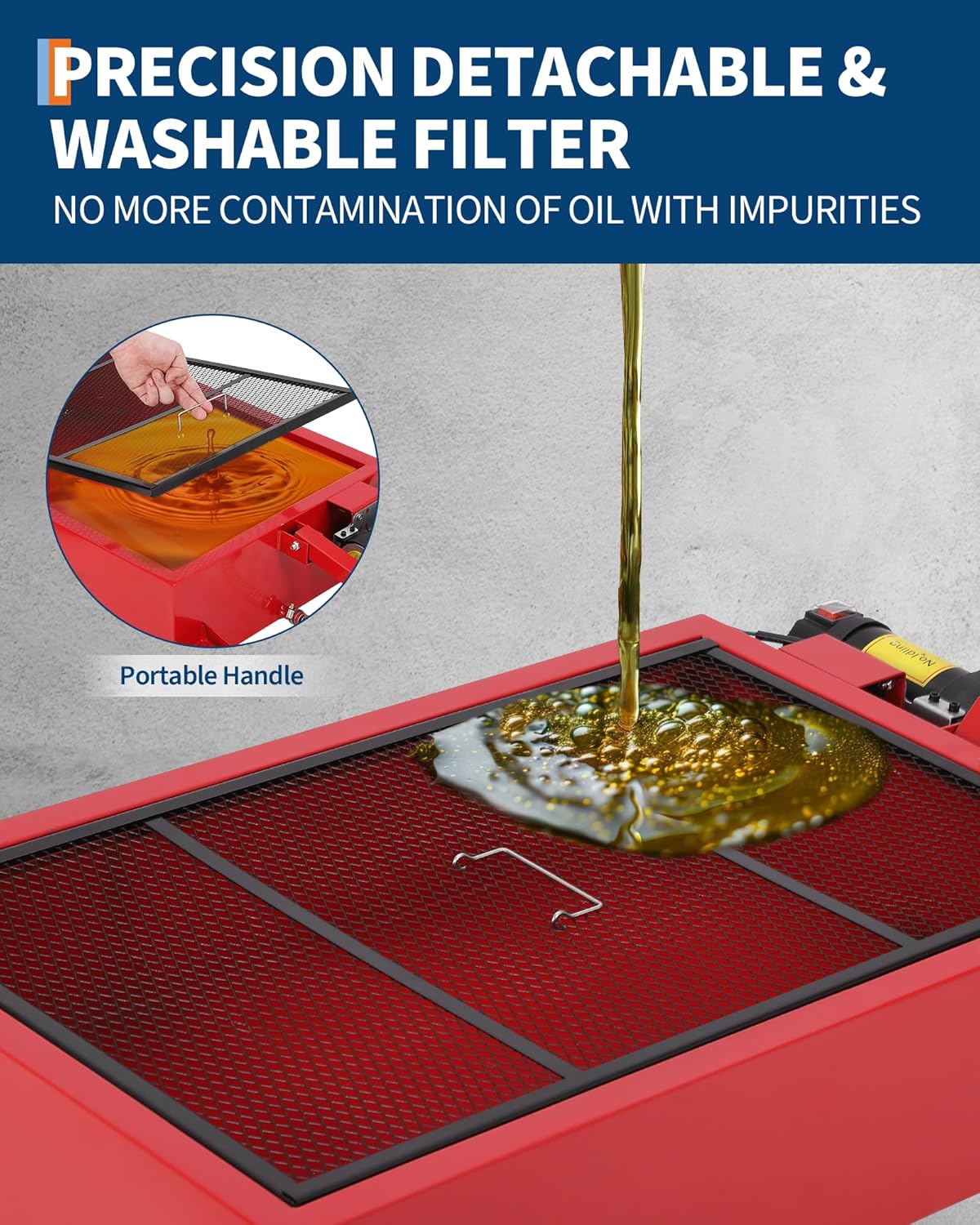 GarveeTech Low Profile Oil Drain Pan 110V, 20 gal Metal Oil Change Pan Cart with 180W Electric Pump, 8 ft Hose & Folding Handle for Cars, SUVs, Trucks, Buses, RVs, Red