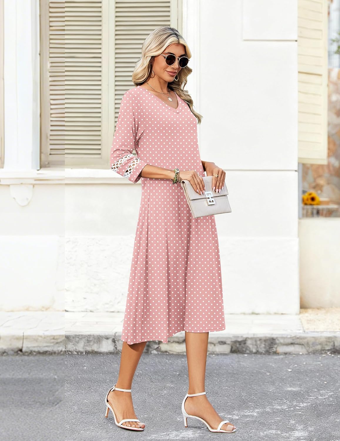 Zeagoo Women Casual Dress 3/4 Sleeve Casual Loose Midi Dress - Image 4