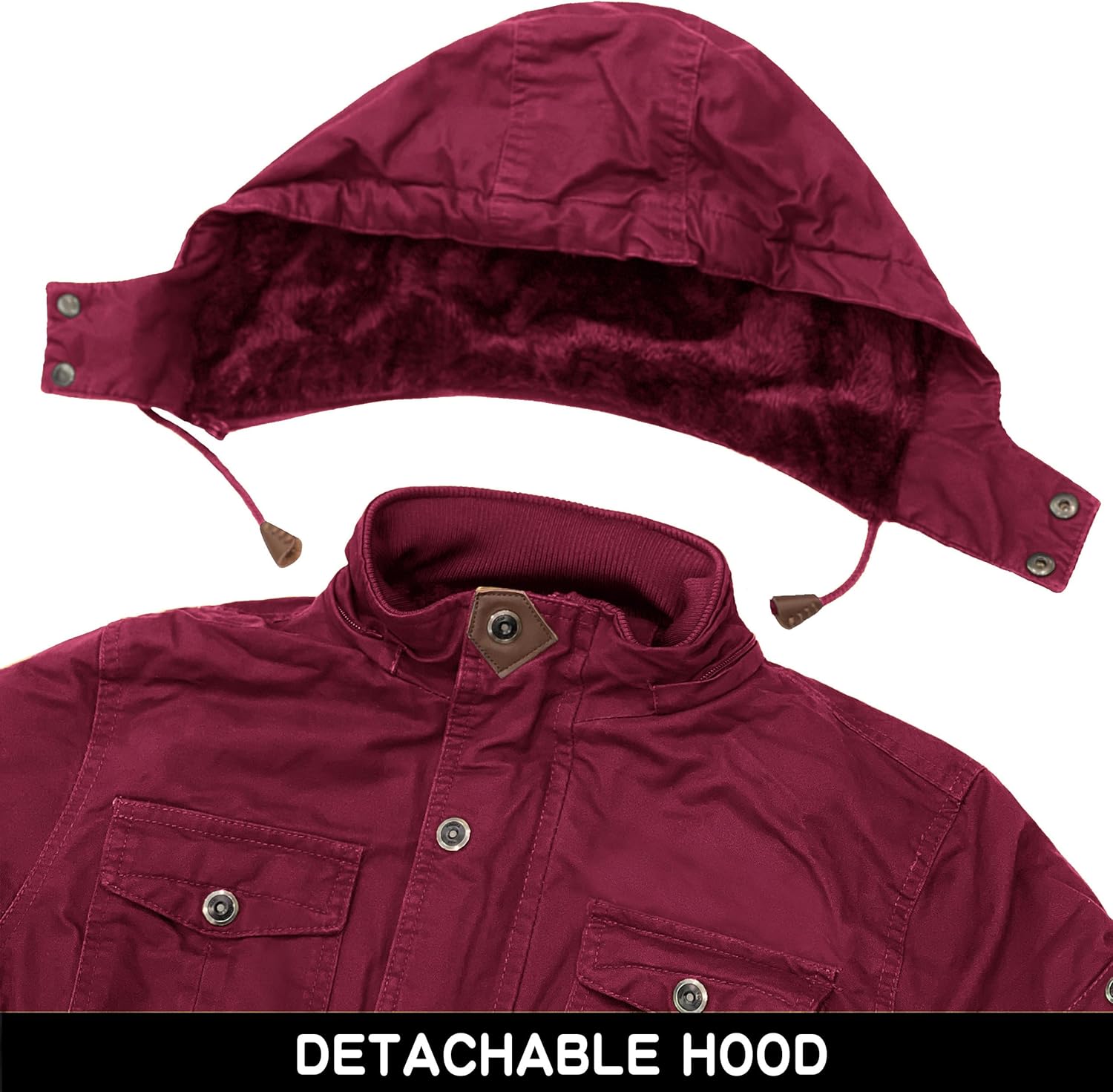 CHEXPEL Men's Thick Winter Jackets with Hood Fleece Lining Cotton Military Jackets Work Coats with Cargo Pockets Outwear - Image 6