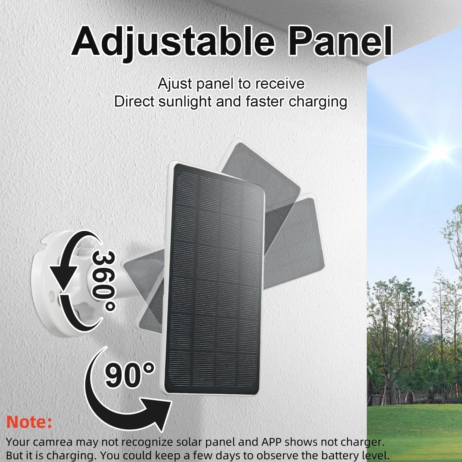 Solar Panel Charger Compatible with Ring Video Doorbell 3/3+/4, Battery Video Doorbell Plus, 13.2ft Waterproof Charging Cable, 360°Adjustable Mount,5W 5V, 7.5 * 6.4" (1)