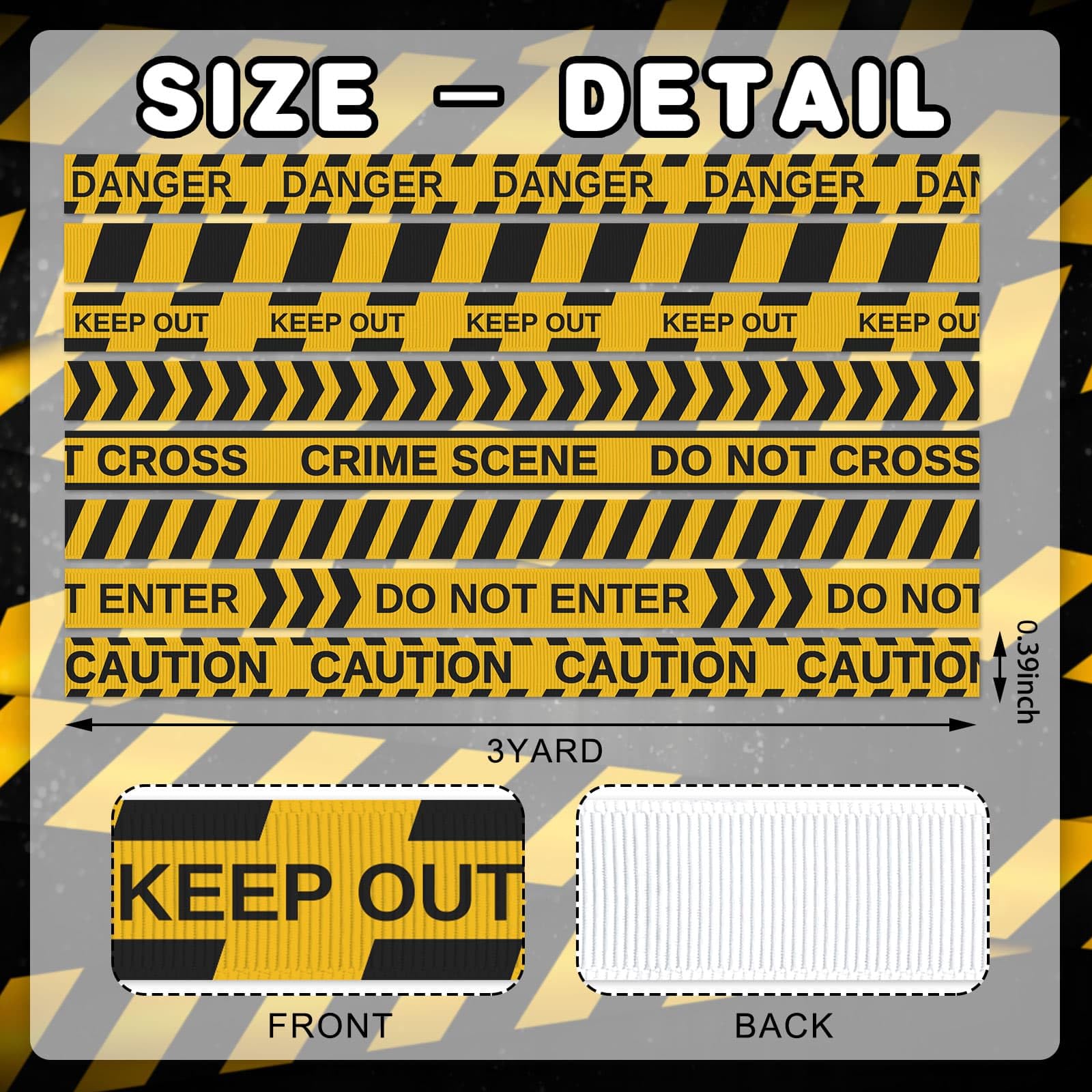 YKW Safety Warning Tape Ribbon - 8 Pack(3/8 Inch x 3 Yards Each), Caution,Danger,Crime Scene,Do Not Enter Ribbons - Halloween Party Decorations, Classroom, DIY