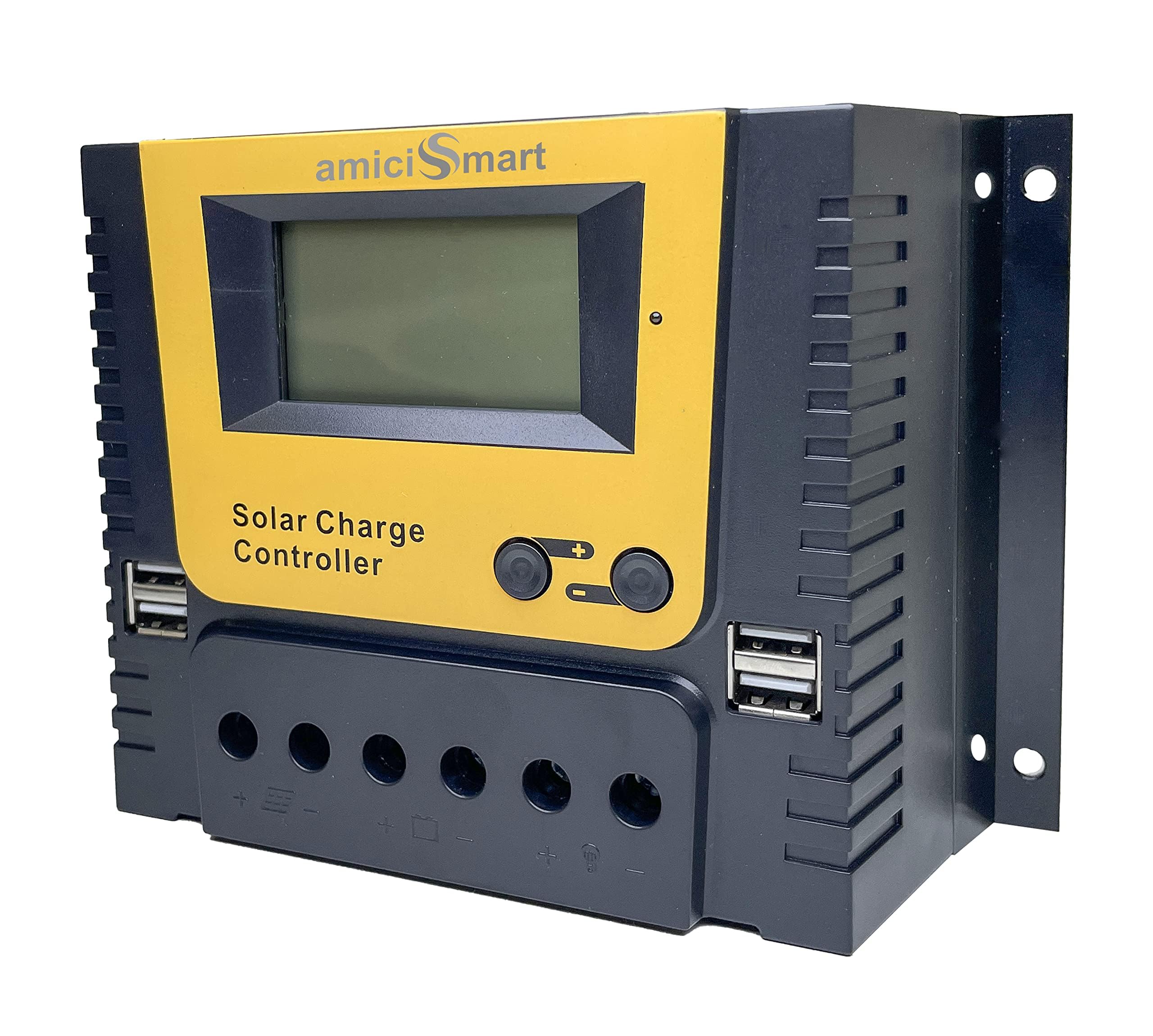 amiciSmart Solar Charge Controller, 4-Stage Intelligent Lithium Battery Regulator for Solar Panel with LCD Display USB Port 12V/24V/36V/48V, 2.08kW (40A)