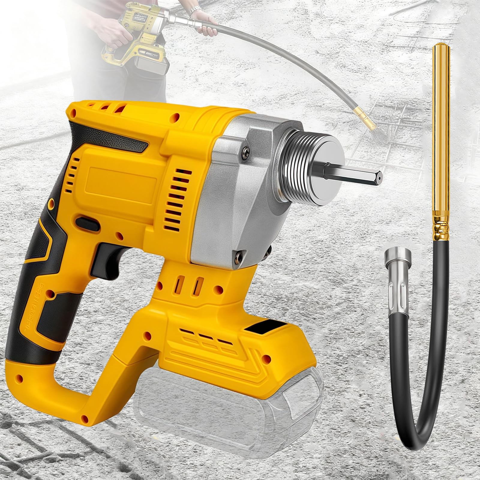Vibratore per calcestruzzo senza fili compatibile con batteria Dewalt da 20 V (senza batteria), strumento vibrante elettrico senza spazzole da 600 W con asta flessibile da 1,2 m, per rimuovere