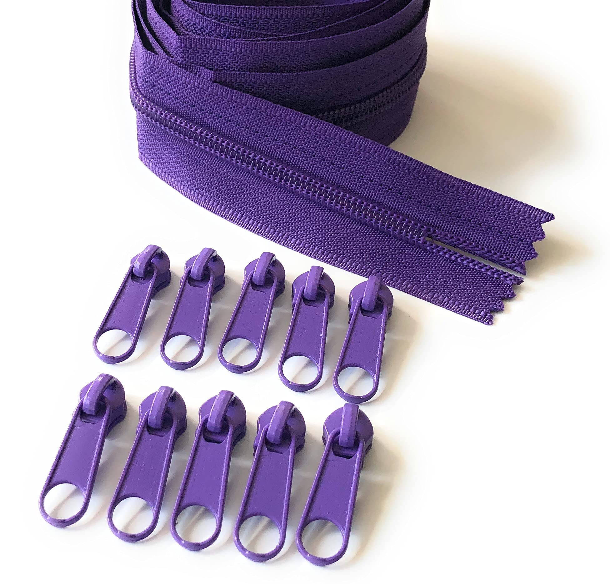 Ads Zipper Purple - 170 Continuous Nylon No.5 Zip With Sliders #5 Chain Zipper On Roll With 10 Pullers (, 196.8" - 5 Metre)