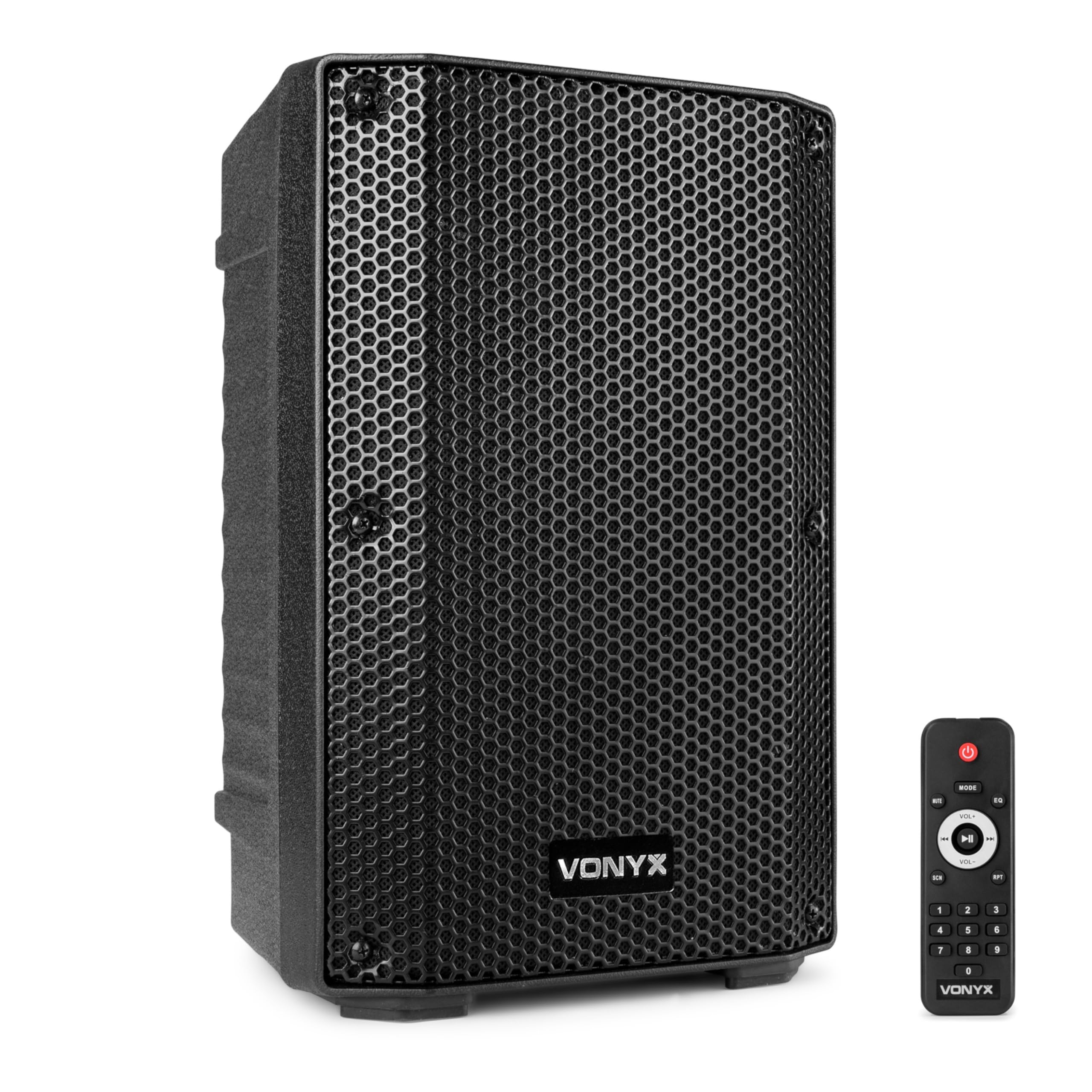 Vonyx VSA08BT - Altavoz Activo biamplificado Bluetooth 5.0-250 vatios, Woofer de 8 Pulgadas, Montaje en pie, Reproductor de MP3, Pantalla LCD, Ideal para DJs móviles y para animar Tus Noches