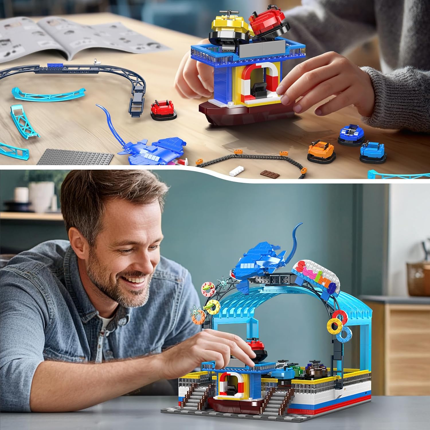 Mould King Bumper Boat Building Set – 2044 Pcs Large Amusement Park Model with Motors, City Engineering Toy, Engineering STEM Toy for Age 14+/Adult Collections Enthusiasts
