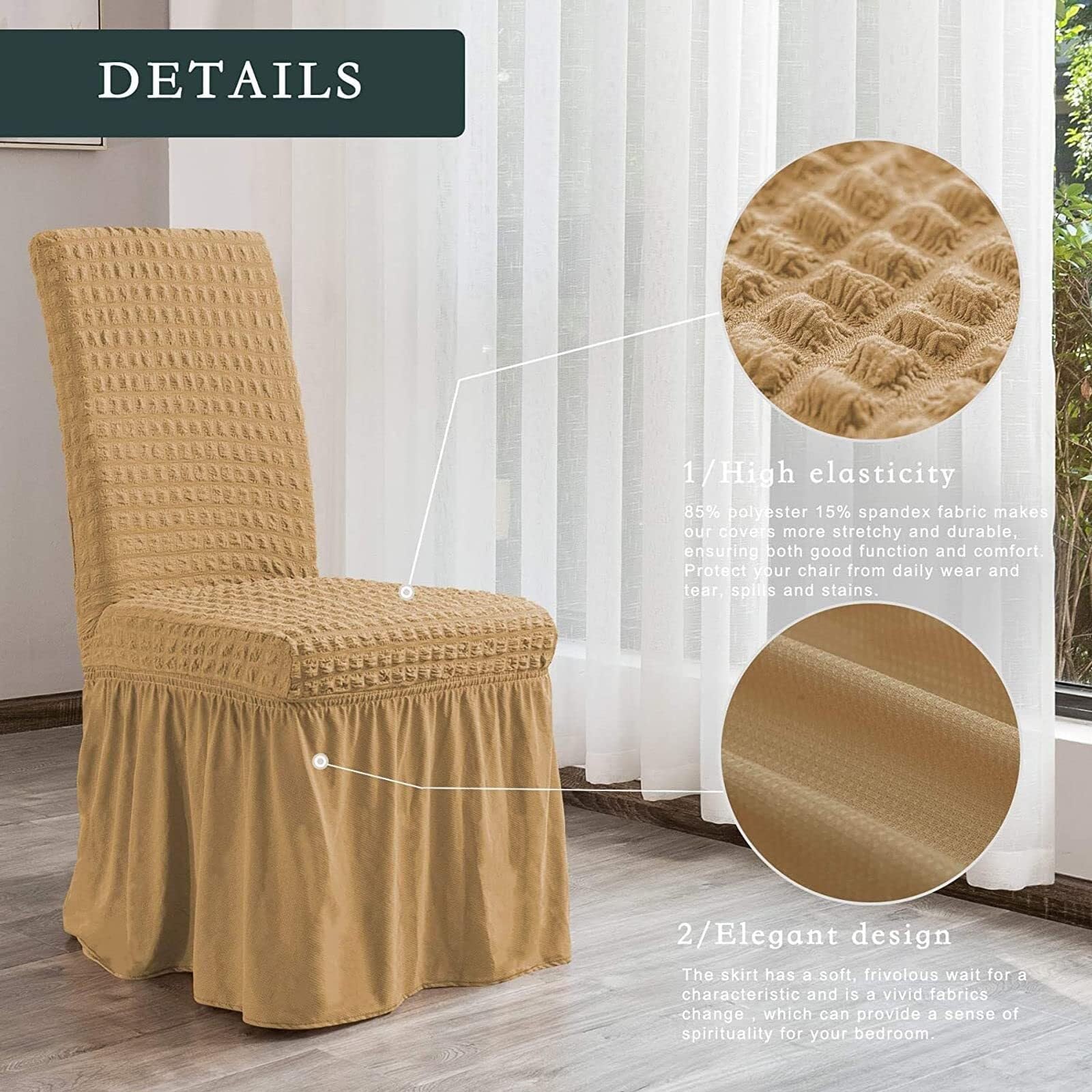 Stretchable Seersucker Esszimmerstuhlhussen, 6 Stück, elastische Stuhlhussen für Hochzeiten, Hotels und Veranstaltungen, elegante Farbe Jaune B, pflegeleicht