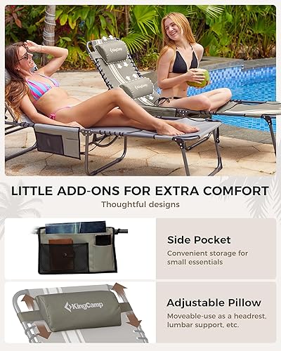 Miniatura 8 de KingCamp Silla de bronceado con agujero facial, sillas de descanso plegables para exteriores, portátil, cómoda, ajustable, 5 posiciones, plana,