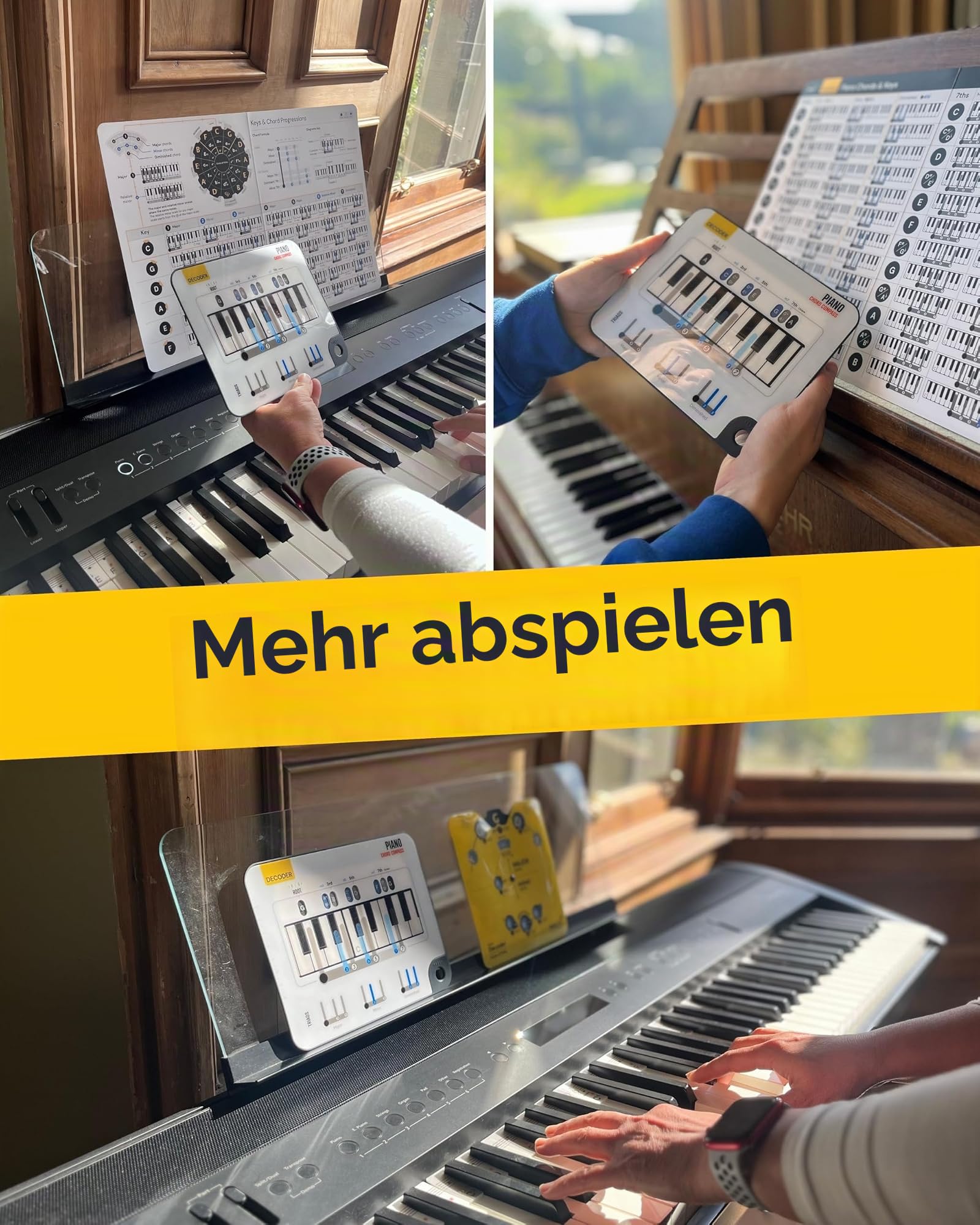 Noisy Clan Klavier Akkord Kompass - Schiebbarer Klavier Notenfinder & Keyboard Zubehör für Anfänger - Grundlegende Musiktheorie und Piano Akkorde Lernen - 1 Oktave Tool