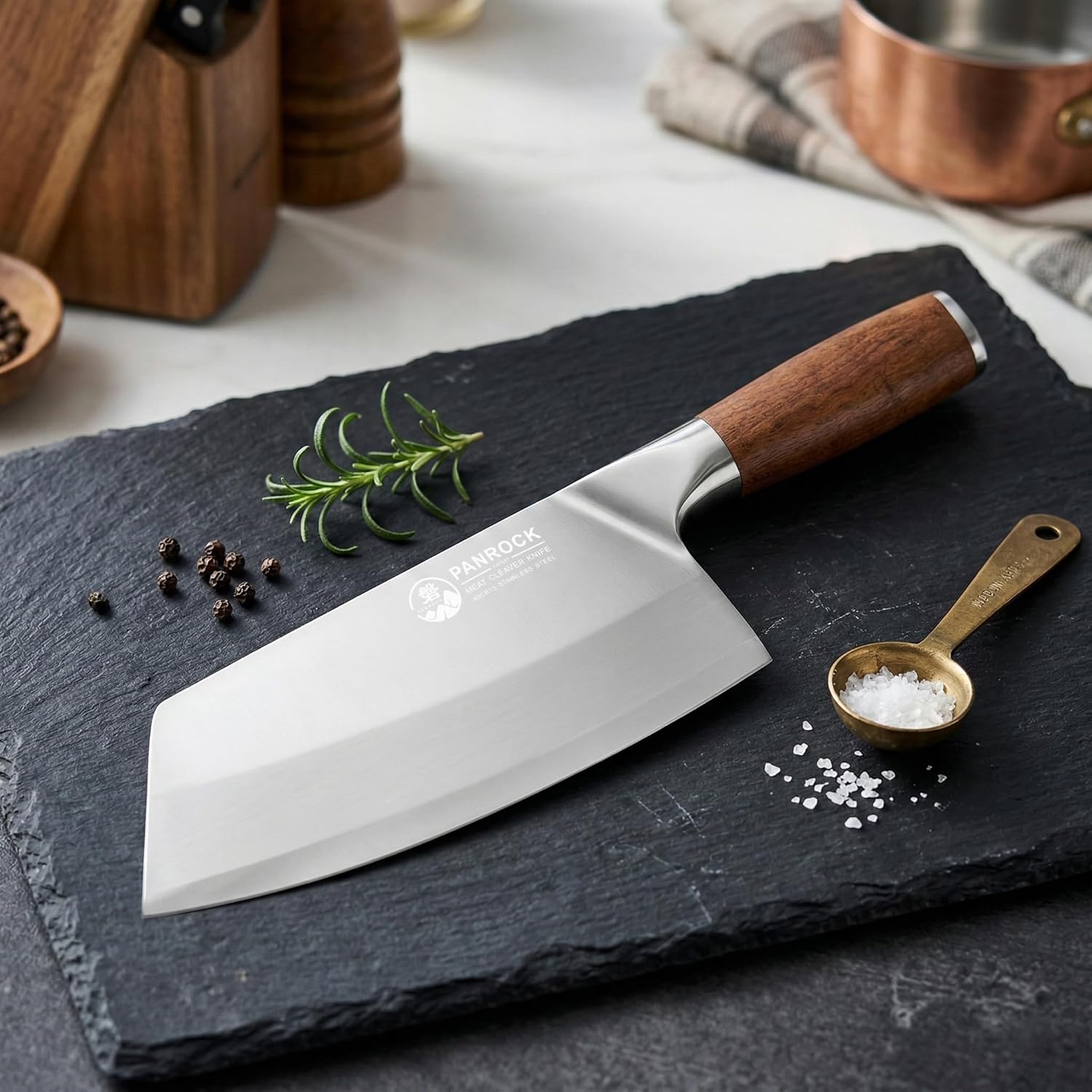 PANROCK 7 Inch Meat Cleaver - High Carbon Stainless Steel Multipurpose Vegetable Chopper & Slicer - Razor Sharp Kitchen Chopper with Ergonomic Wooden Handle for Meat, Veggies & Daily Cooking