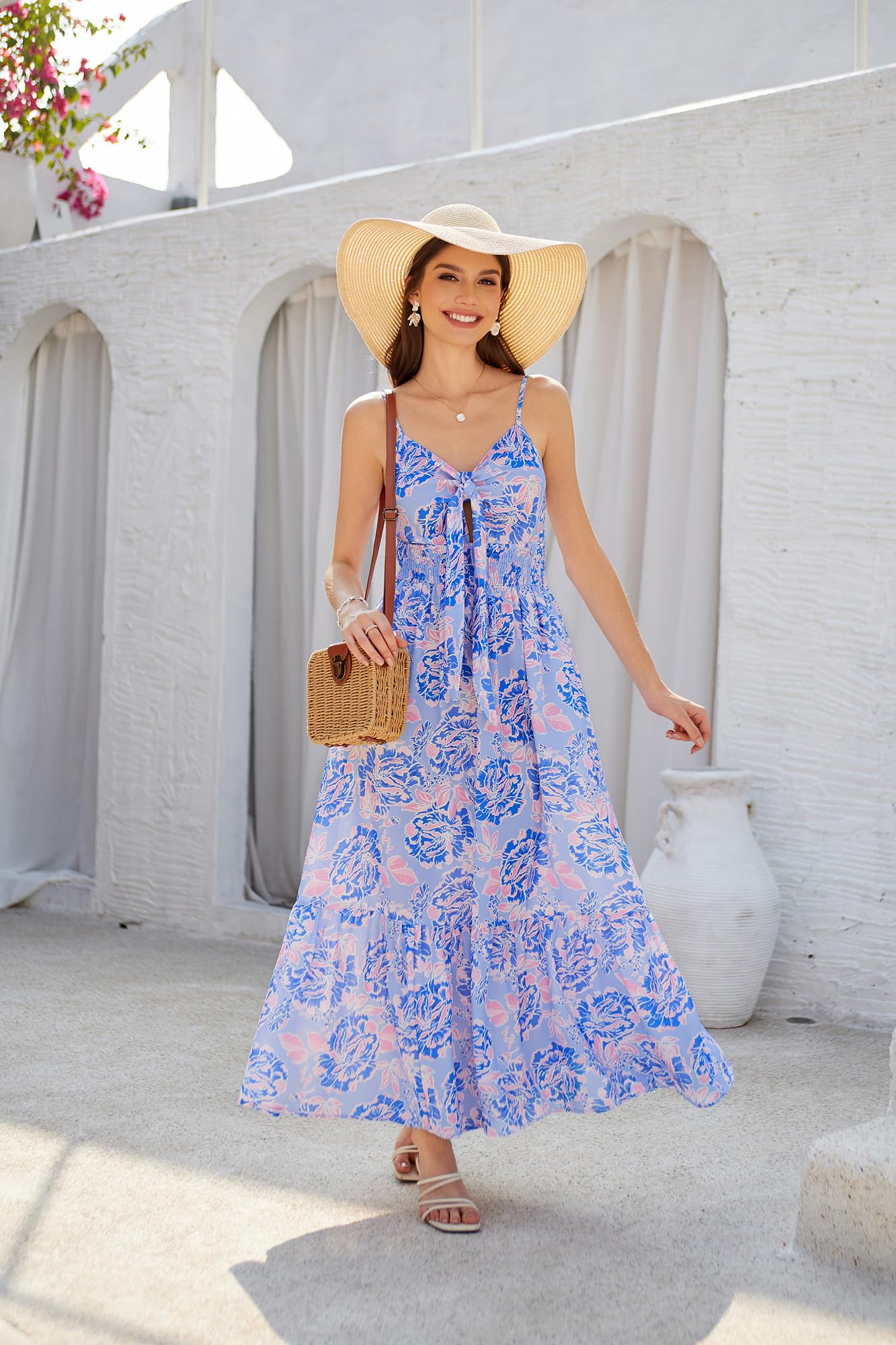 GRACE KARIN Womens Summer Floral Maxi Dresses 2026 Long Flowy Boho Dress Beach Vacation Sundresses Casual Clothes with Pocket: XX-Large Purple Floral