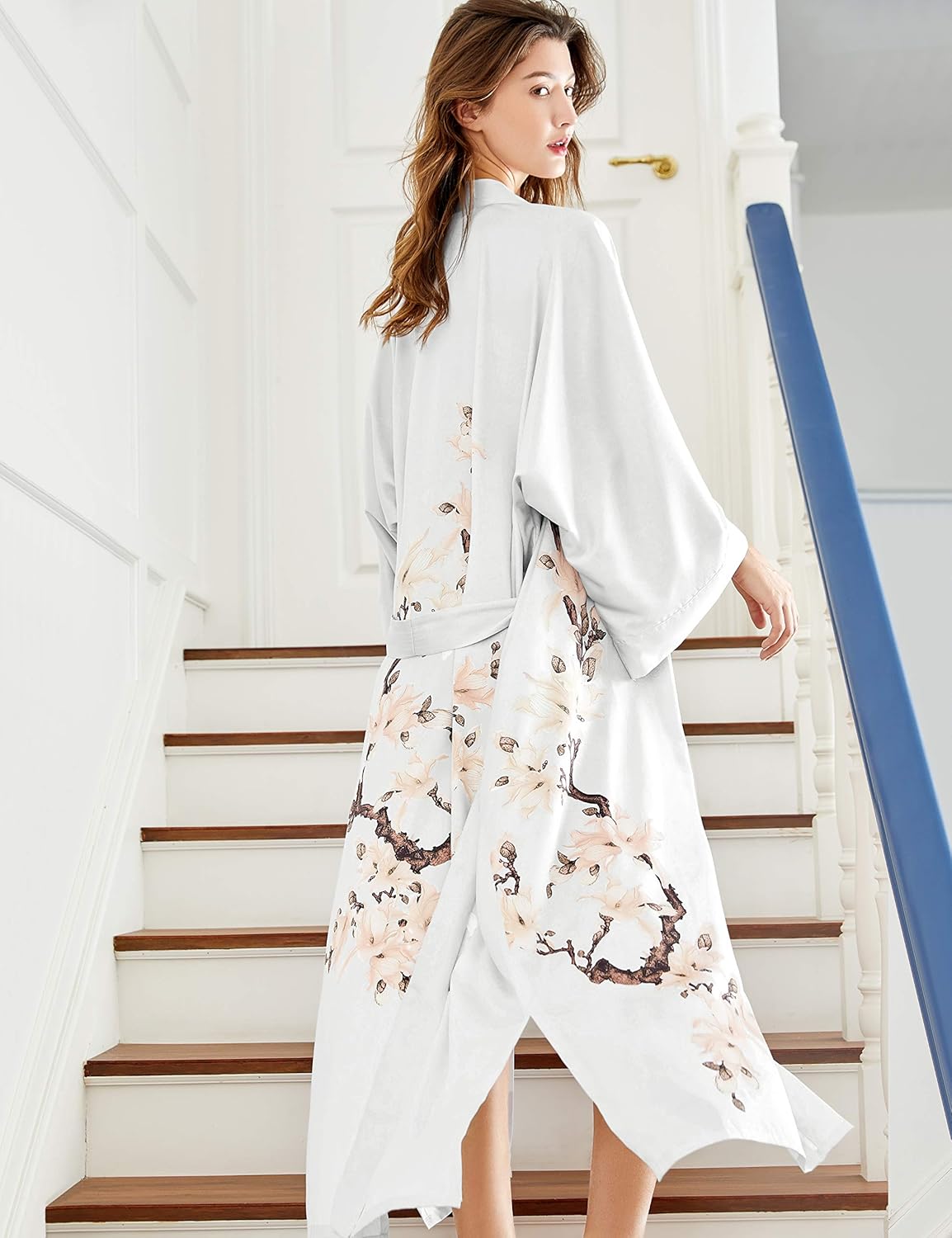 BABEYOND Kimono Robe Cover up with Box Long Floral Satin Sleepwear Silky Bathrobe Bachelorette Robe - Image 3