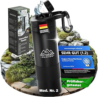 OutdoorFriends - Wasserfilter Outdoor Survival - Wasserfilter Flasche - Trinkflasche mit Filter - Wasseraufbereiter Trinkwasser [EasyPress] 0,01 µm 2000L Filterkapazität entfernt 99,9% Bakterien