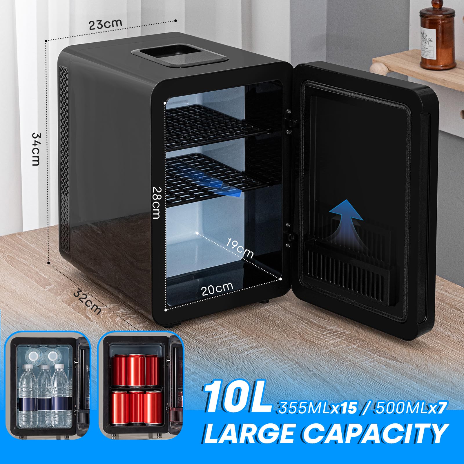 Mini Frigo 10L - Refroidissement Et Maintien Au Chaud - 220V Maison / 12V Voiture - Silencieux (38 DB)
