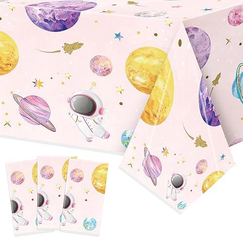 Miniatura 1 de BkeeCten Paquete de 3 manteles de plástico de acuarela rosa para decoración de fiestas, temática espacial galaxia, rectangular, color rosa, para