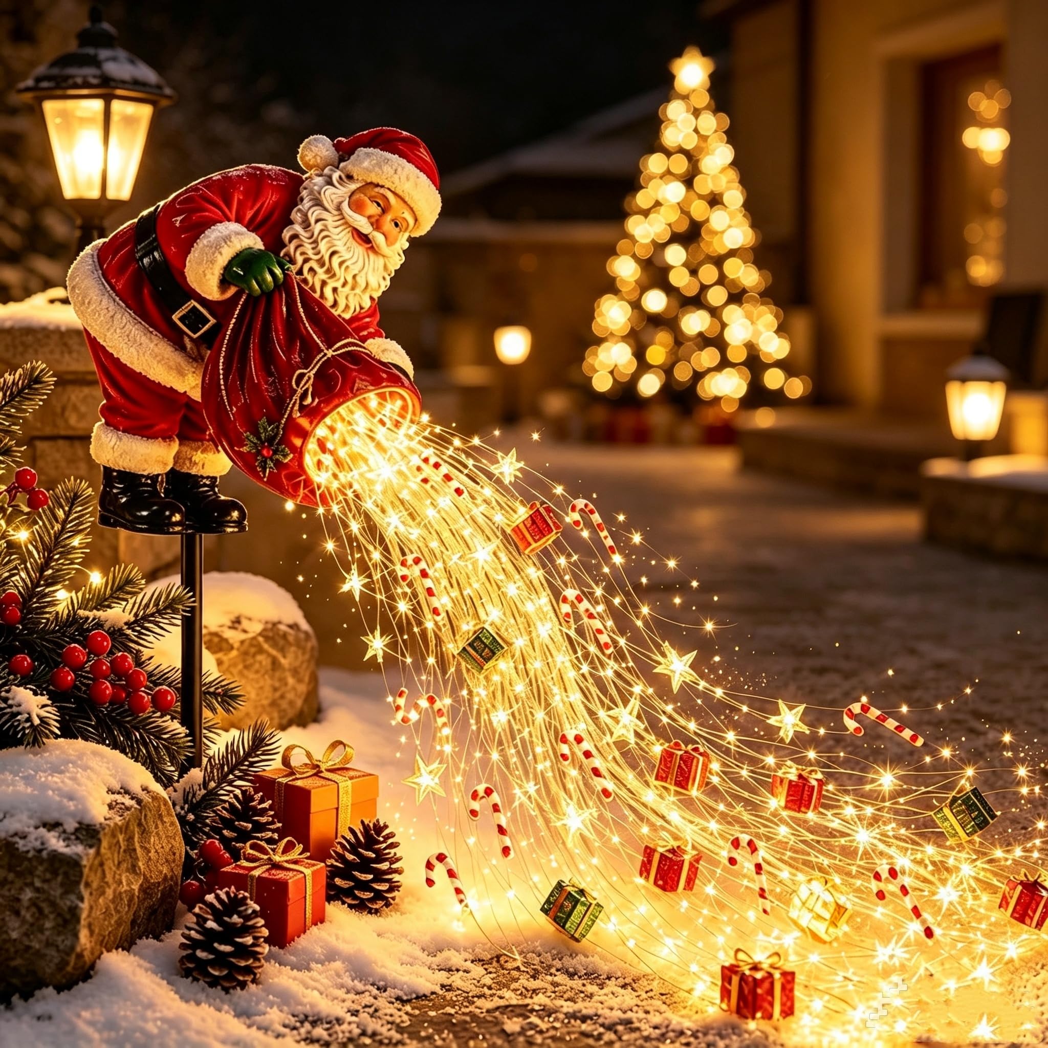 Generico Decorazione Natalizia da Giardino a LED Babbo Natale che Versa