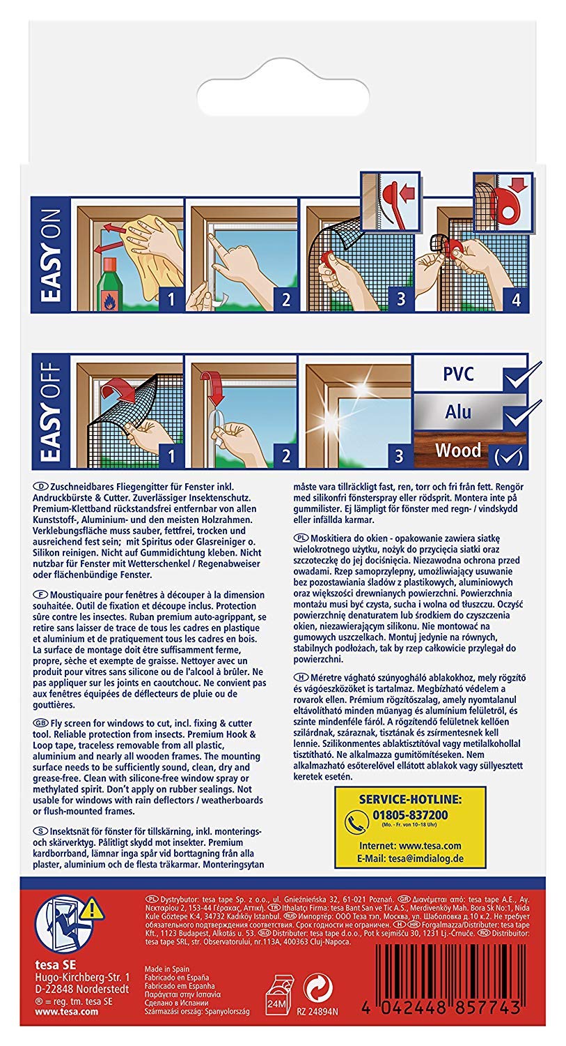 tesa Insect Stop Comfort Fliegengitter für bodentiefe Fenster (2er Pack /120 cm x 240 cm, Anthrazit (Durchsichtig))