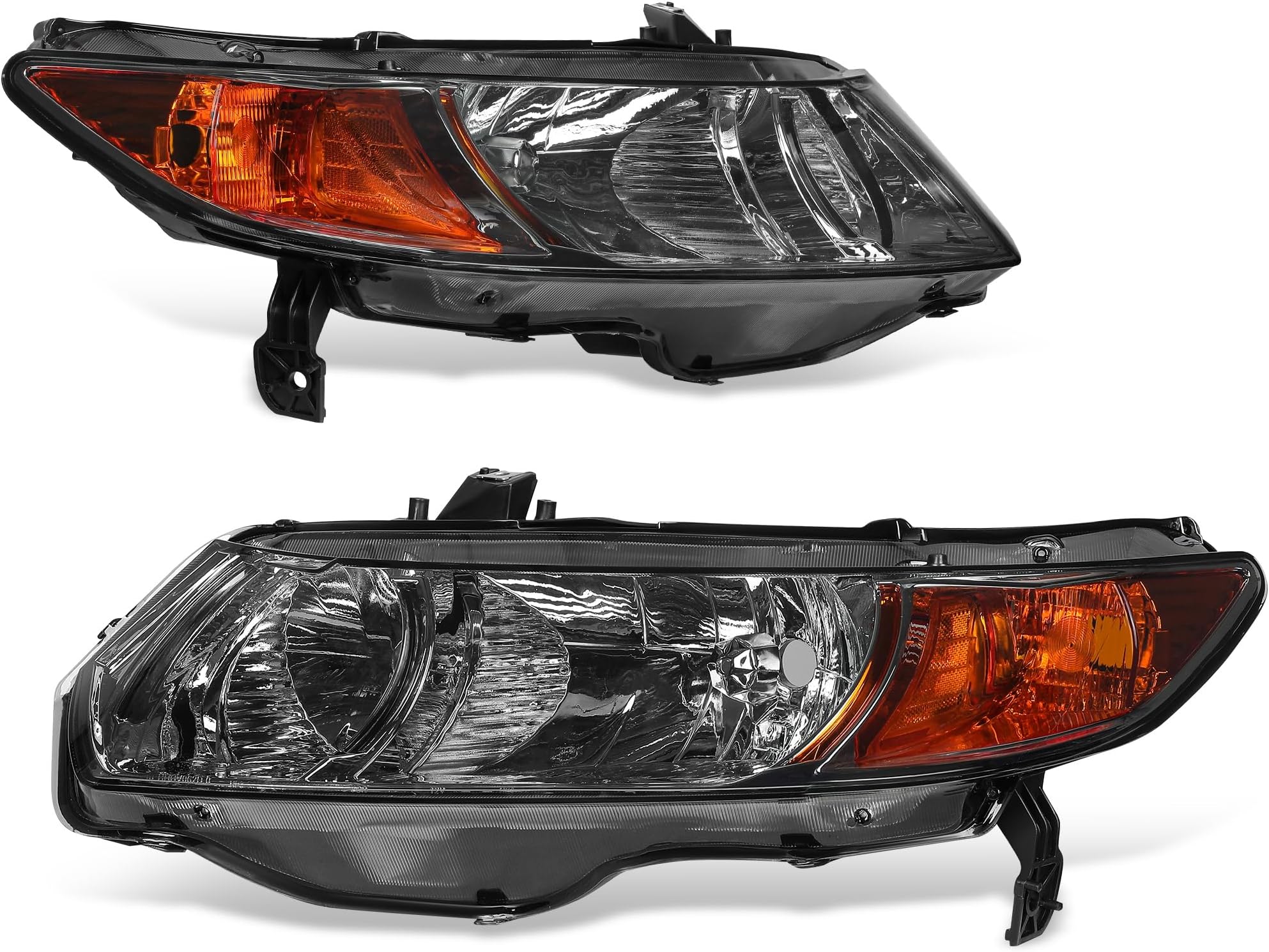 AUTOSAVER88 Headlight Assembly Compatible with 2006-2011 Civic Coupe OE Style Replacement Headlamps Chrome Housing with Amber Park Lens