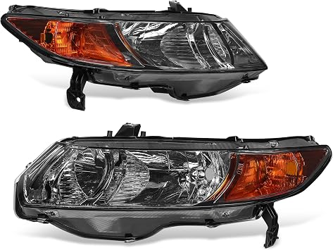 AUTOSAVER88 Headlight Assembly Compatible with 2006-2011 Civic Coupe OE Style Replacement Headlamps Black Housing with Amber Reflector