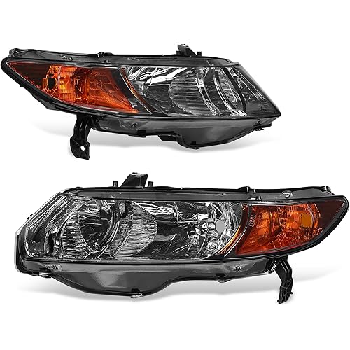 AUTOSAVER88 Headlight Assembly Compatible with 2006-2011 Civic Coupe OE Style Replacement Headlamps Chrome Housing with Amber Park Lens