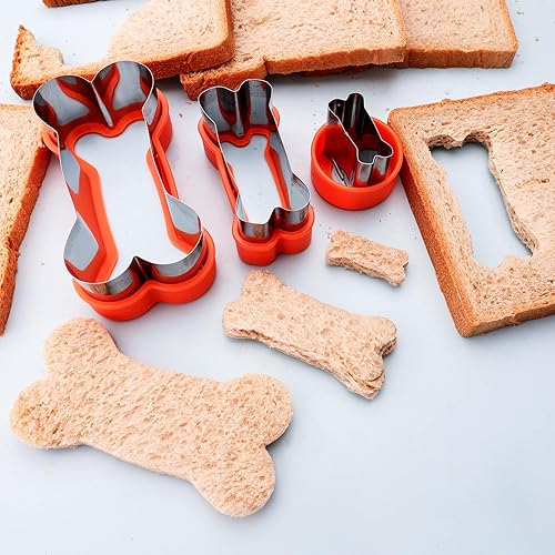 Miniatura 5 de Juego de 3 cortadores de galletas para perros, 3 tamaños diferentes de perro, hueso y huellas de patas, cortadores de huesos de perro con forma de