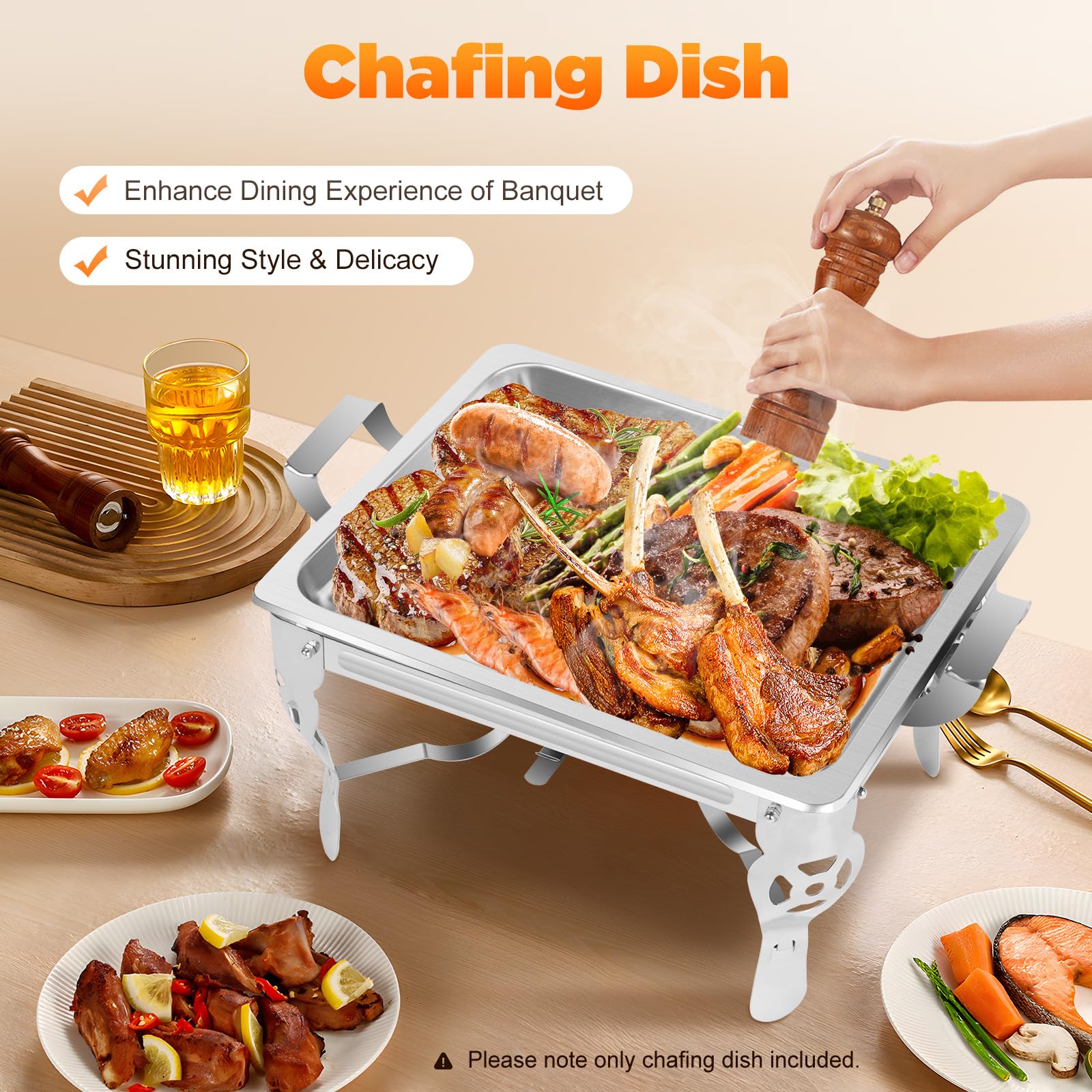 Plat à frire en acier inoxydable de 6 L, chauffe-aliments à compartiment unique avec couvercle, parfait pour les restaurants, les fêtes, les buffets et les banquets – Serveur de buffet Elite