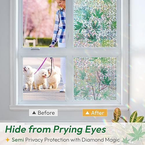 Miniatura 46 de rabbitgoo Película de privacidad para ventana, vidrieras de arcoíris para ventanas de vidrio, cubierta decorativa de puerta de adherencia estática